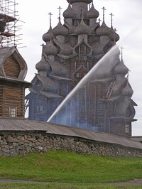 Photo 1. Checking the fire-extinguishing system of the Kizhi Pogost