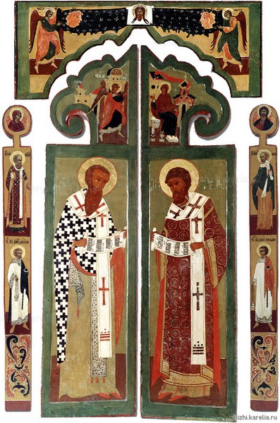 Левая створка царских врат с изображением святителя Василия Великого и архангела Гавриила из сцены Благовещения