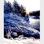 Водопад Кивач в Карелии зимой, река Суна