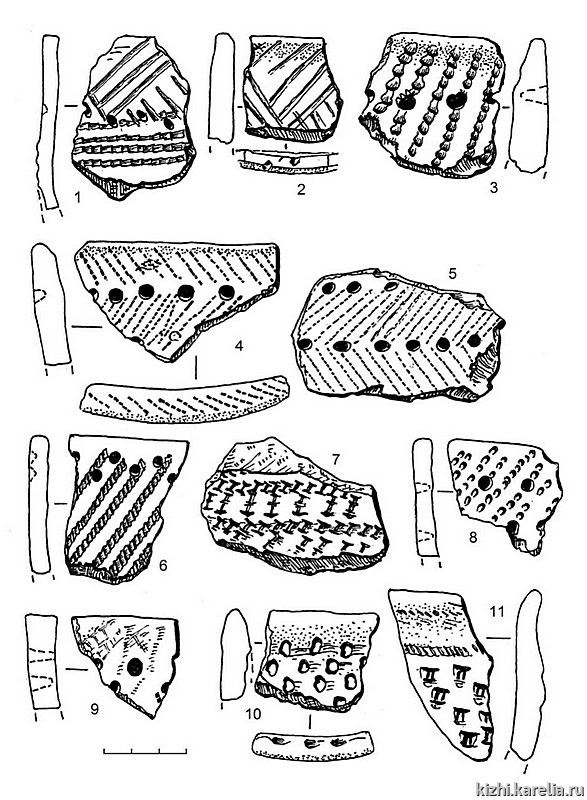Рис.232. Керамика сперрингс (1–11) из поселения Вертилово 7