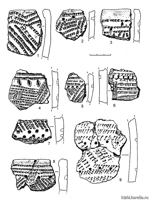 Рис.227. Керамика сперрингс (1–9) из поселения Вертилово 3