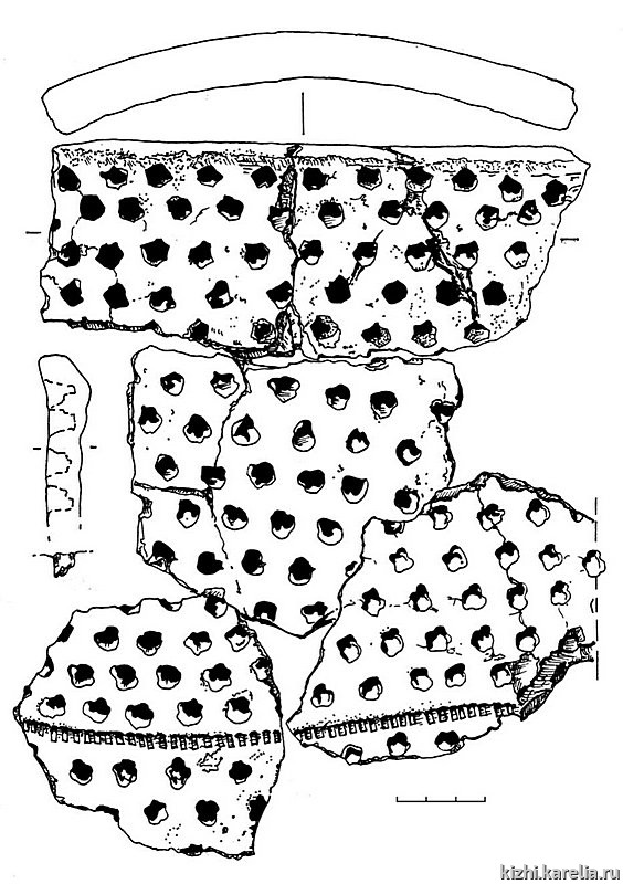 Рис.238. Керамика с ямочным орнаментом из поселения Вожмариха 1