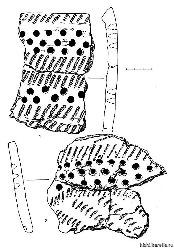 Рис.236. Гребенчато-ямочная керамика (1–2) из поселения Вожмариха 1