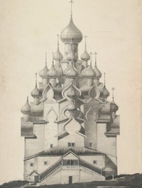 Западный фасад Преображенской церкви (обмерный чертеж). Авторы: Б. В. Гнедовский, Л. М. Лисенко. 1947 г.  (КП-267/8)