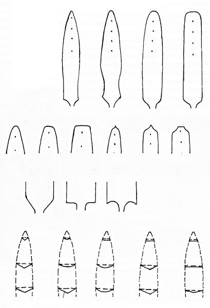 Рис.4. Наиболее распространённые варианты формы прялок юго-западной Карелии