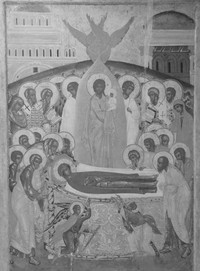 Рис. 3. КП-107-15. Икона «Успение Богоматери» из церкви Покрова Богородицы
