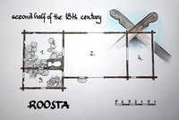 Roosta Farm. The rooms: 1 – drying-room: the only heated living quarter, used for drying grain in autumn; 2 – threshing-floor: used for threshing grain in autumn and stabling horses in winter; 3 – chamber: storage area where the hand mill used to be kept; 4 – ox shed, later used as cattle-shed and…