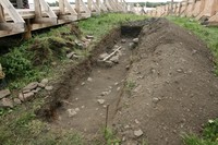 Fig.6. Archeological  trench  excavated on Kizhi Pogost revealed remains of the old foundation of the older bell-tower
