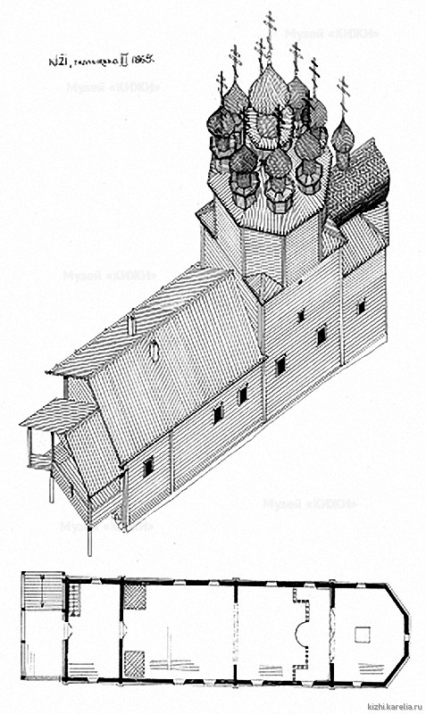 Покровская церковь на о.Кижи. План, аксонометрия. Реконструкция 3-го этапа строительства