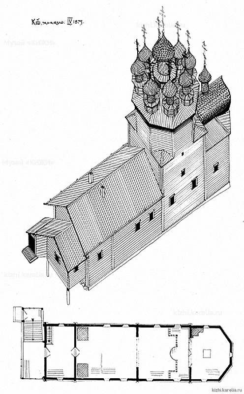 Покровская церковь на о.Кижи. План, аксонометрия. Реконструкция 4-го этапа строительства