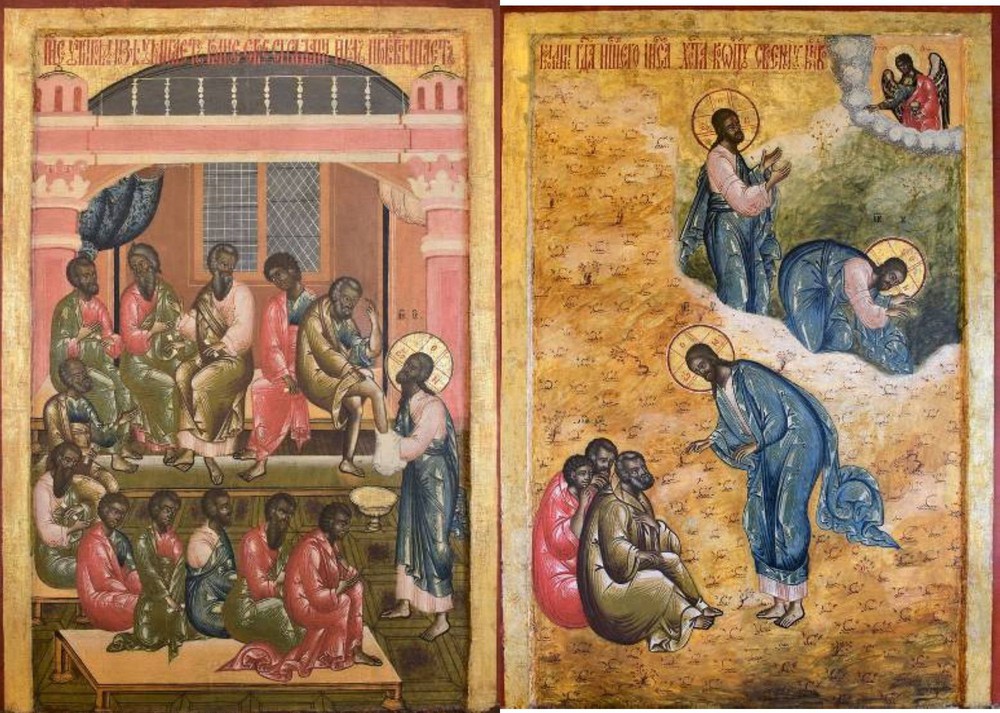 Иконы «Омовение ног» и «Моление о чаше» из праздничного ряда иконостаса Преображенской церкви на о. Кижи. Первая четверть XVIII в.