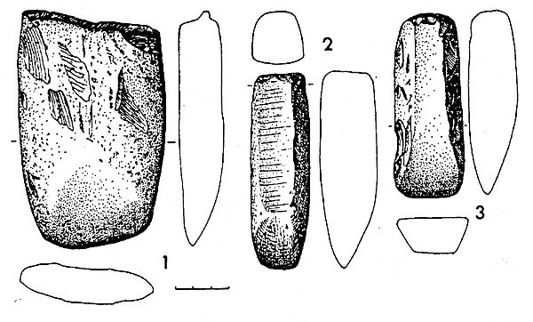 Рис.5. Сланцевые орудия с поселения Воицкое I