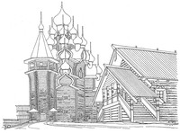 Рис.2. Реконструкция общего вида Преображенского храма и колокольни со стороны входных ворот (по Л.М.Лисенко)