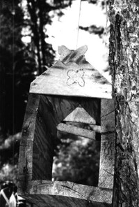 Рис. 3. Кормушка для птиц с изображением бабочек на кладбище с. Летка (Респ. Коми). Фото автора,  2006 г.
