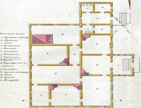 Первоначальный вариант планировки дома  Фрагмент чертежа проекта флигеля для Марка Пименова. 1850 г.