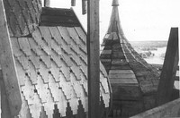 Преображенская церковь. Ведутся работы по ремонту кровли, 1986-1987 г.