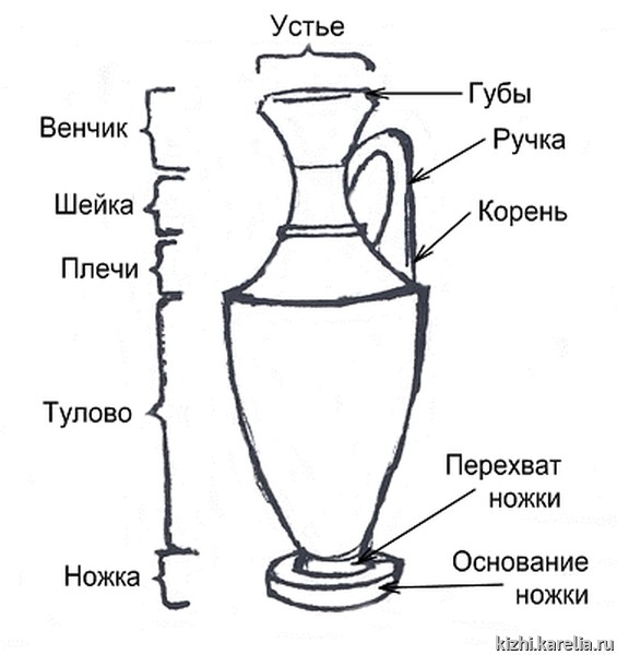 Значение слова вазочка. Составные части вазы. Части греческой вазы. Составные части кувшина. Название частей вазы.