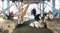 Fig.8. Ground leveling and laying of polymer mesh in the basement of the Church of the Transfiguration