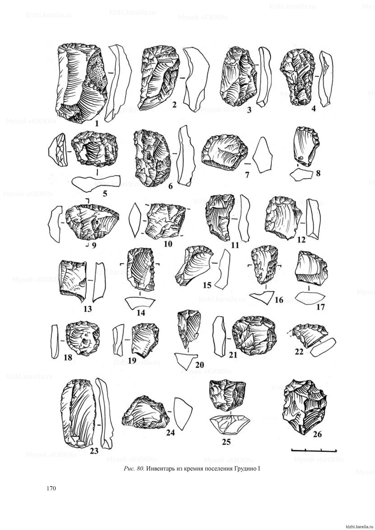 Рис. 80. Инвентарь из кремня поселения Грудино I