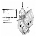 Часовня в д.Есино. План, аксонометрия. Реконструкция 1-го этапа строительства