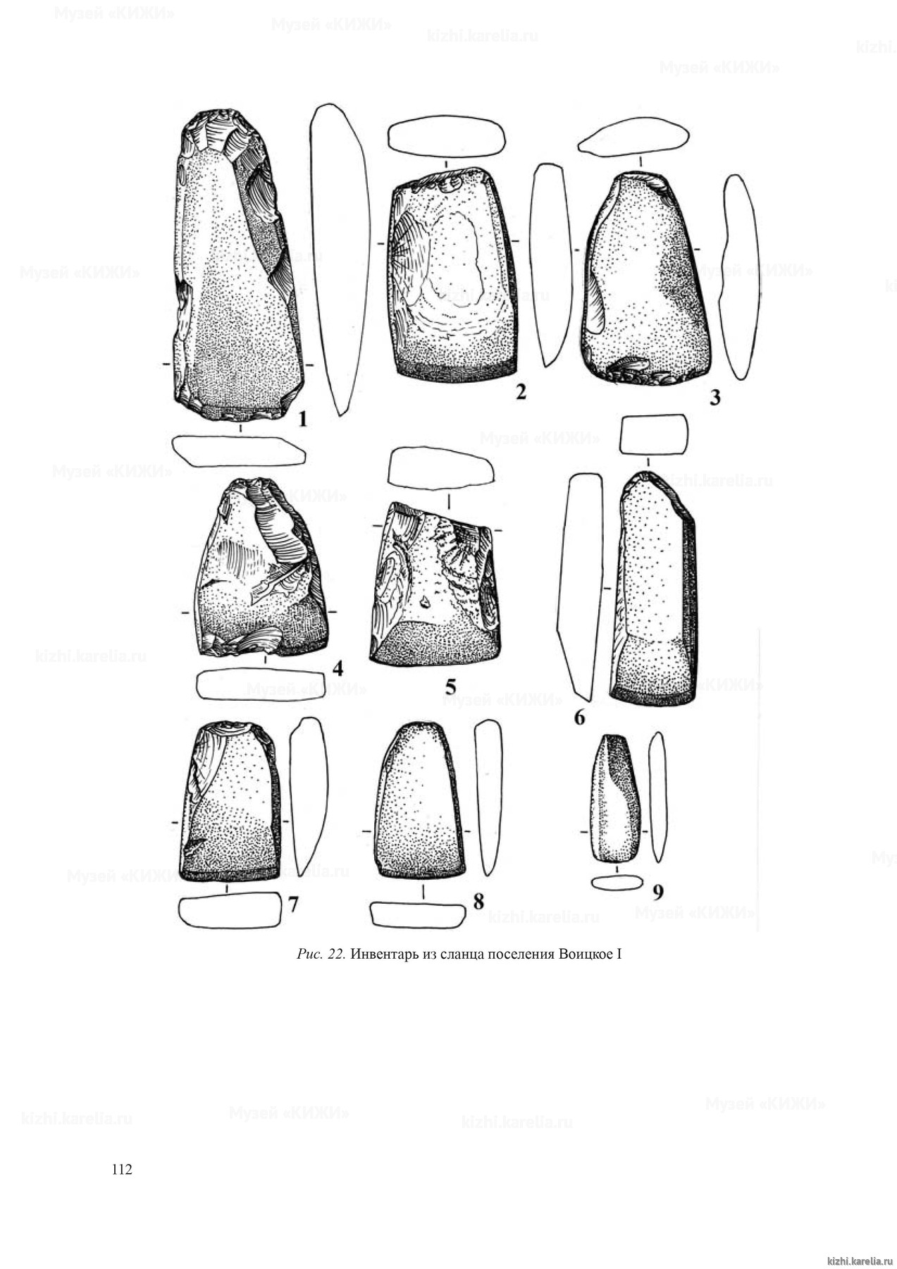 Рис. 22. Инвентарь из сланца поселения Воицкое I