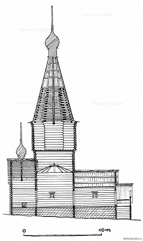 Часовня в д.Яндомозеро. Продольный разрез. Реконструкция 1-го этапа строительства