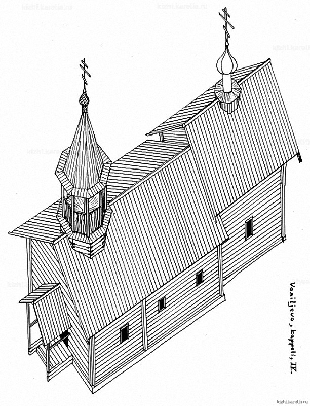 Часовня в д.Васильево. Аксонометрия. Реконструкция 4-го этапа строительства