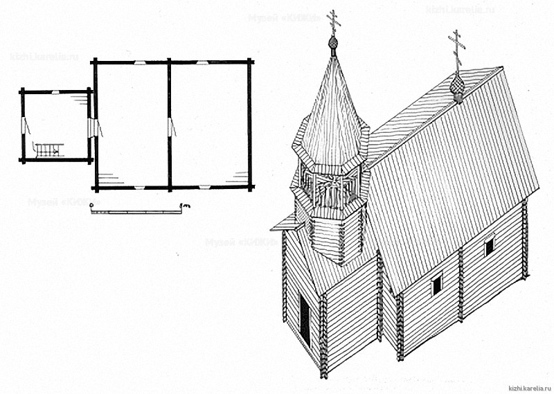 Часовня в д.Вицино. План, аксонометрия. Реконструкция 2-го этапа строительства