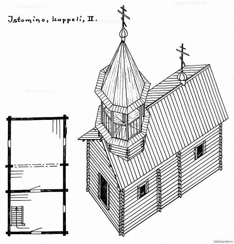 Часовня в д.Истомино. План, аксонометрия. Реконструкция 2-го этапа строительства