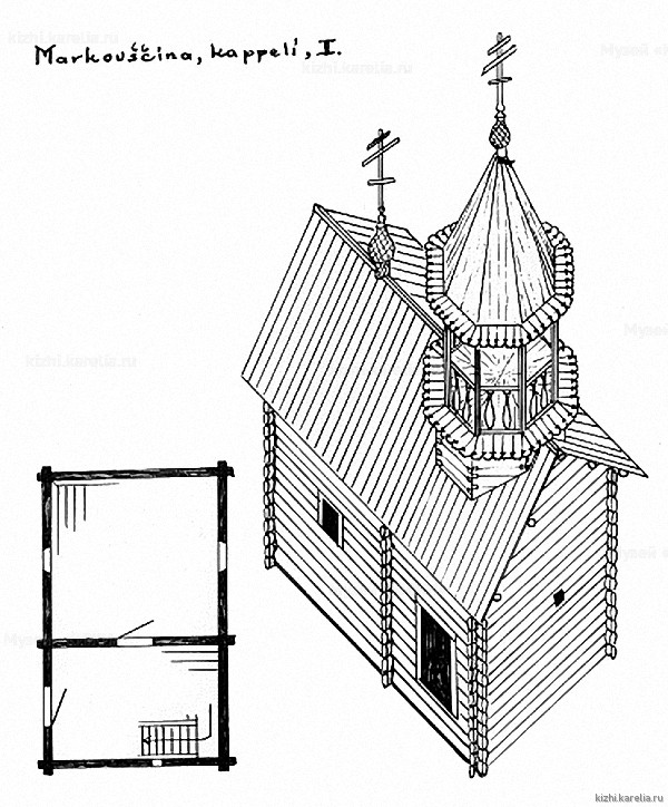 Часовня в д.Марковщина. План, аксонометрия. Реконструкция 1-го этапа строительства