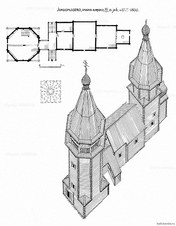 Часовня в д.Яндомозеро. План, аксонометрия. Реконструкция 3-го этапа строительства