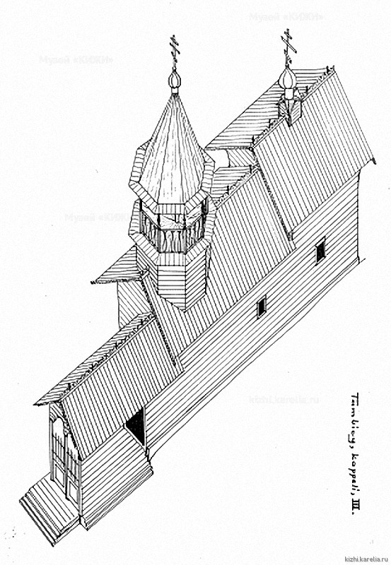 Часовня в д.Тамбицы. Аксонометрия. Реконструкция 3-го этапа строительства.