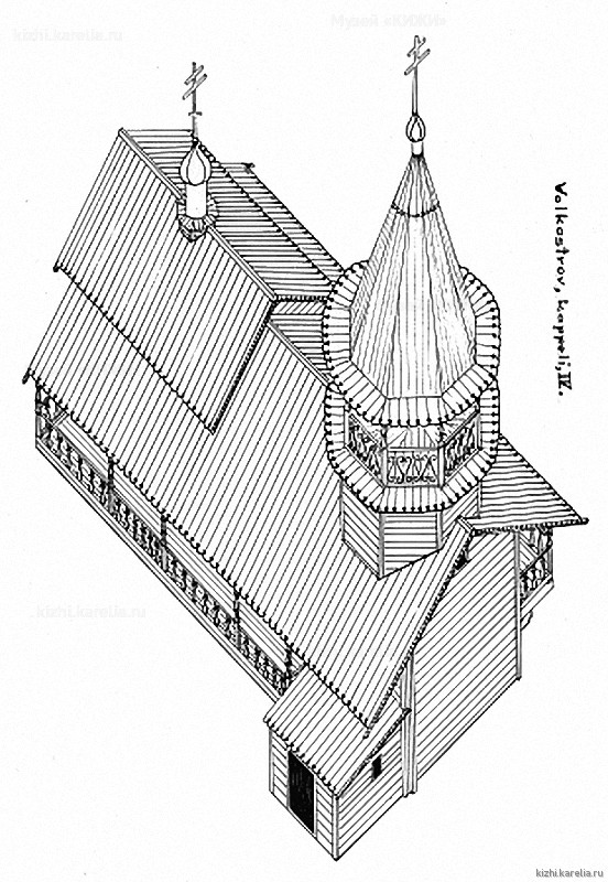 Часовня в д.Волкостров. Аксонометрия. Реконструкция 4-го этапа строительства