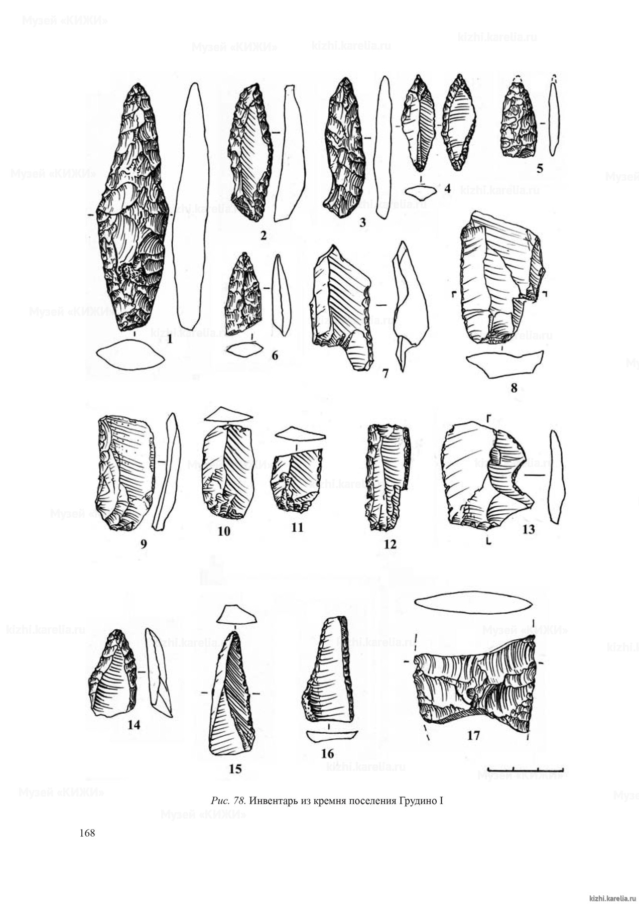 Рис. 78. Инвентарь из кремня поселения Грудино I