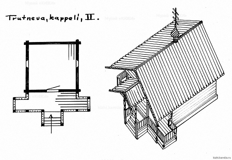 Часовня в д.Трутнево. План, аксонометрия. Реконструкция 2-го этапа строительства