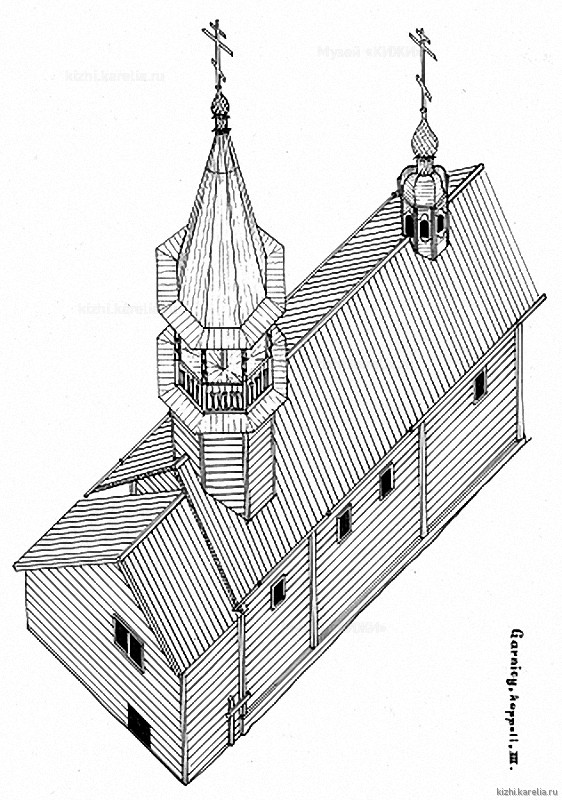 Часовня в д.Гарницы. Аксонометрия. Реконструкция 3-го этапа строительства