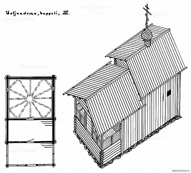 Часовня в д.Усть-Яндома. План, аксонометрия. Реконструкция 3-го этапа строительства