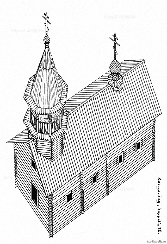 Часовня в д.Кургеницы. Аксонометрия. Реконструкция 2-го этапа строительства