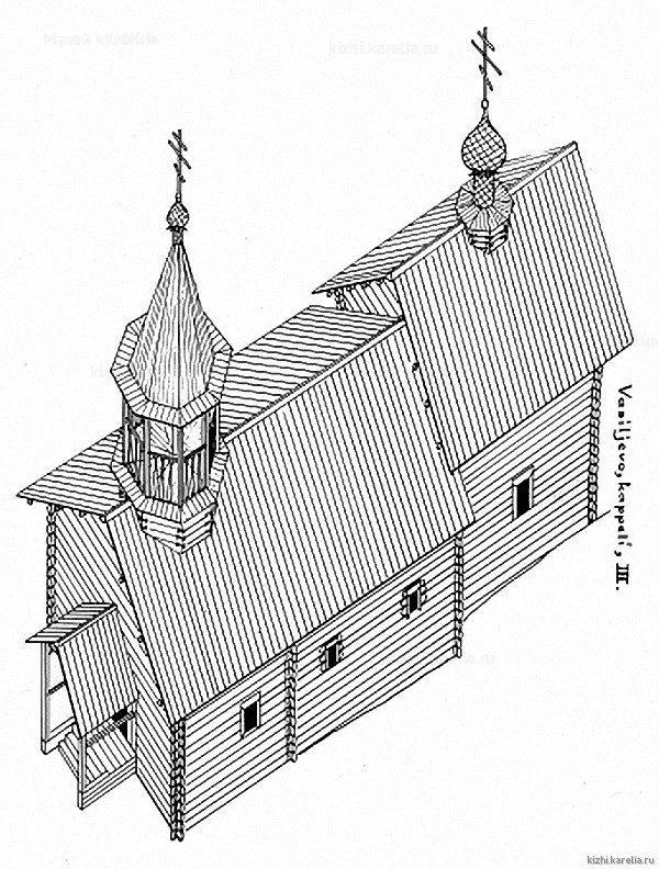 Часовня в д.Васильево. Аксонометрия. Реконструкция 3-го этапа строительства