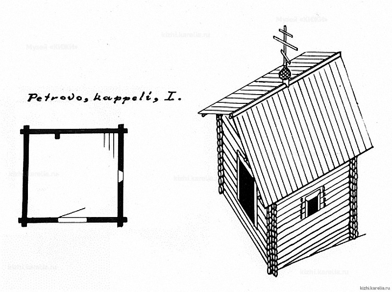 Часовня в д.Петрово. План, аксонометрия. Реконструкция 1-го этапа строительства