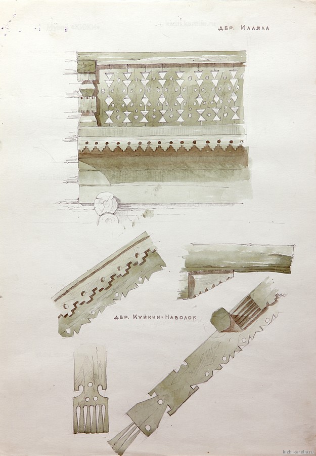Резные детали домов в деревнях Илляла и Куйкинаволок Ведлозерского (совр. Пряжинского) р-на.