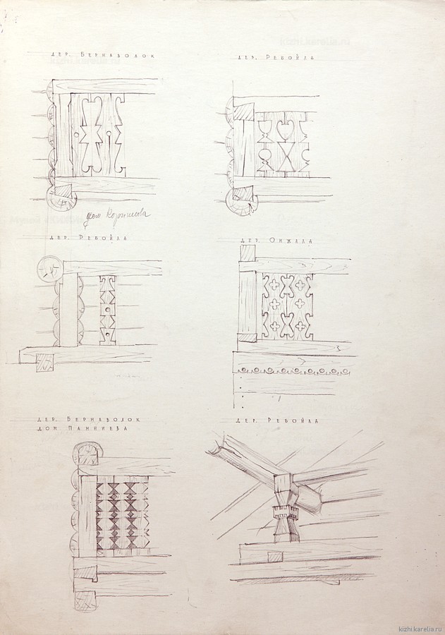 Резные детали балконов домов в деревнях Большой Березовый наволок, Онжала, Ребойла Пряжинского р–на.