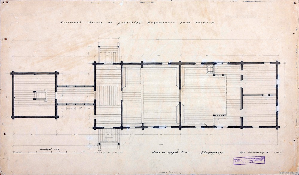 Чертёж реставрации. Ильинская церковь Водлозерского погоста. План на уровне 3 м
