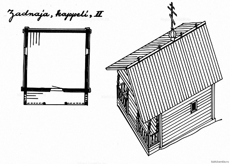 Часовня в д.Задняя. План, аксонометрия. Реконструкция 2-го этапа строительства.