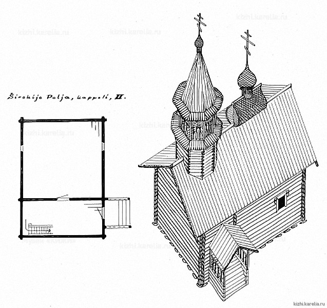 Часовня в д.Широкие Поля. План, аксонометрия. Реконструкция 2-го этапа строительства