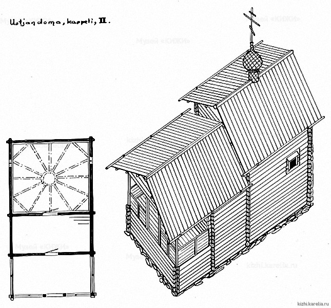 Часовня в д.Усть-Яндома. План, аксонометрия. Реконструкция 2-го этапа строительства