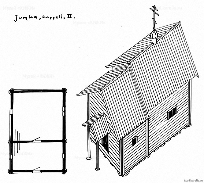 Часовня в д.Ямка. План, аксонометрия. Реконструкция 2-го этапа строительства
