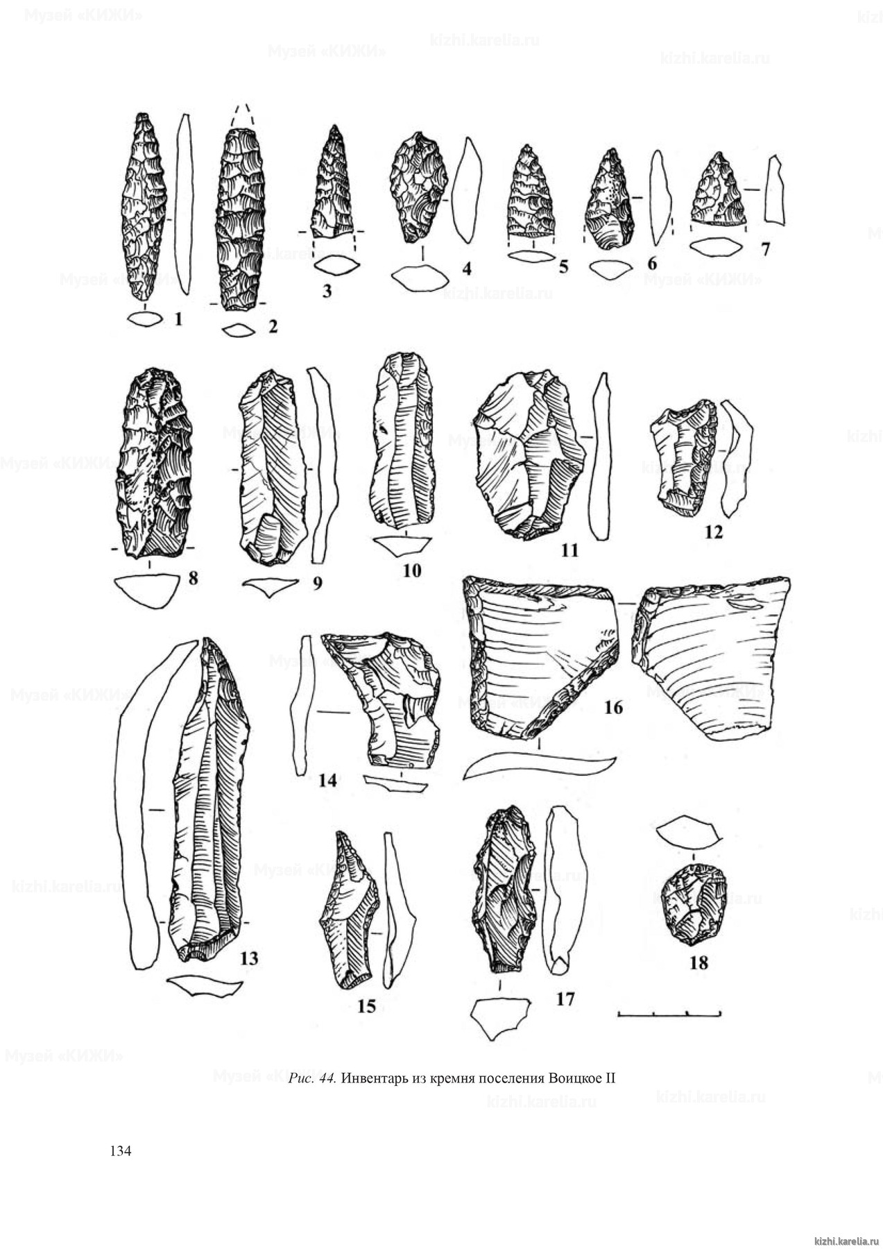 Рис. 44. Инвентарь из кремня поселения Воицкое II