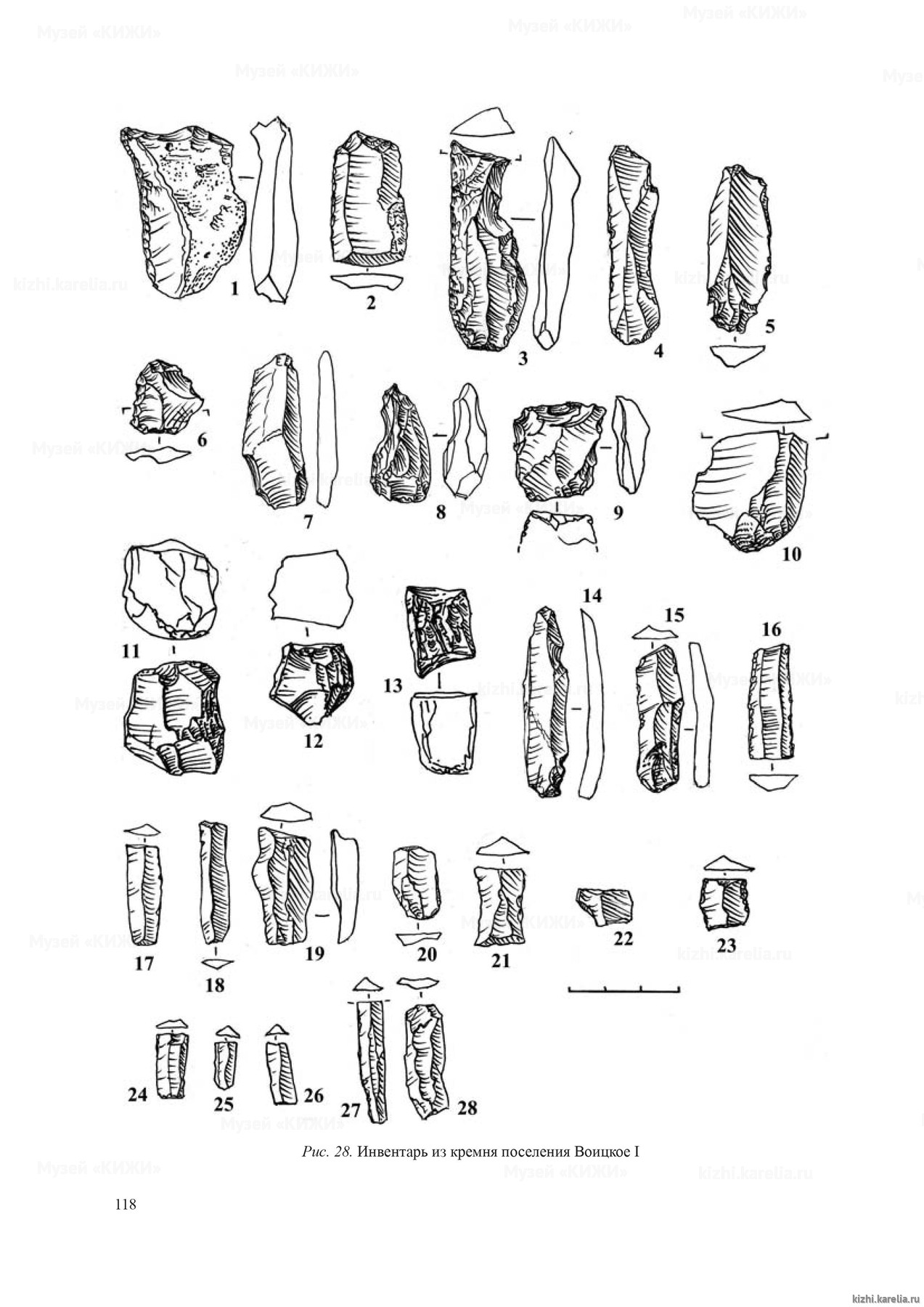Рис. 28. Инвентарь из кремня поселения Воицкое I