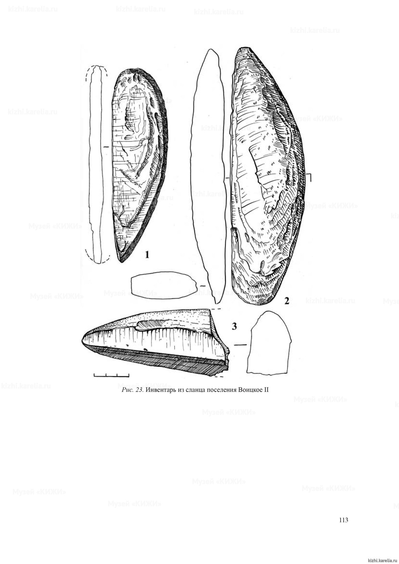 Рис. 23. Инвентарь из сланца поселения Воицкое II